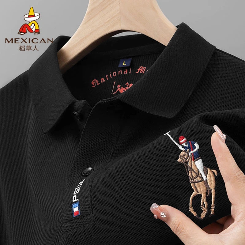 Mexican/稻草人男士POLO衫春季商务休闲上衣刺绣宽松翻领长袖t恤