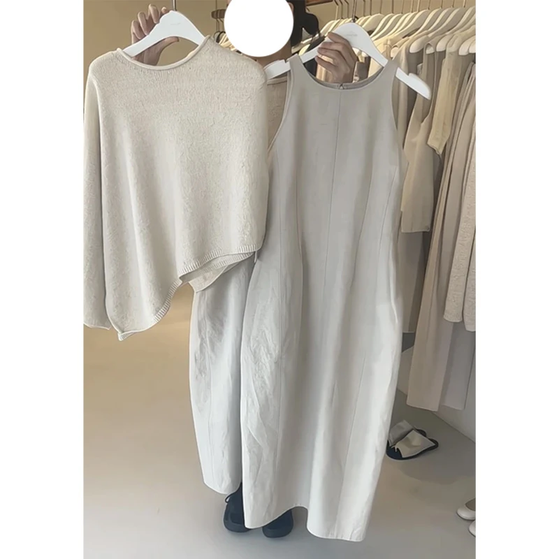 高级感时尚套装女2025春秋季新款针织衫无袖背心连衣裙两件套装女