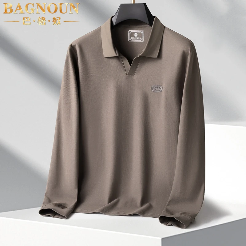 巴格奴Polo衫男士春秋新款时尚纯棉加肥大码V领胖子宽松长袖l上衣