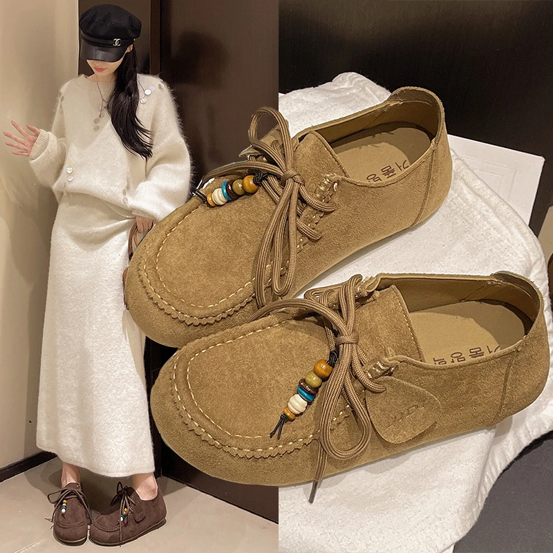 勃肯鞋女款2025新款秋季厚底单鞋女软底平底鞋复古百搭配裙子女鞋