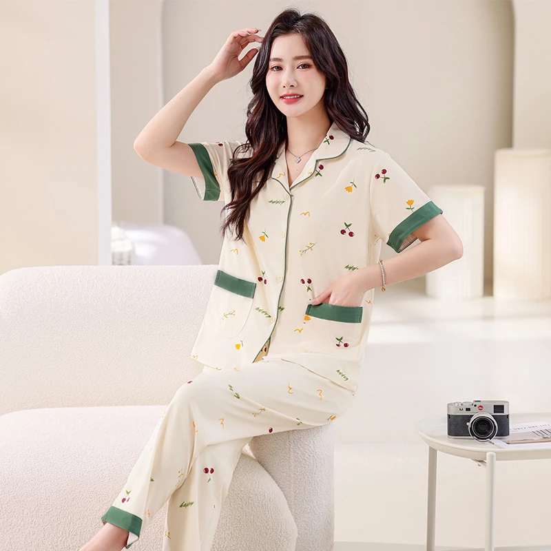 【新粉福利】睡衣女夏秋季棉质薄款韩版舒适宽松大码家居服可外穿