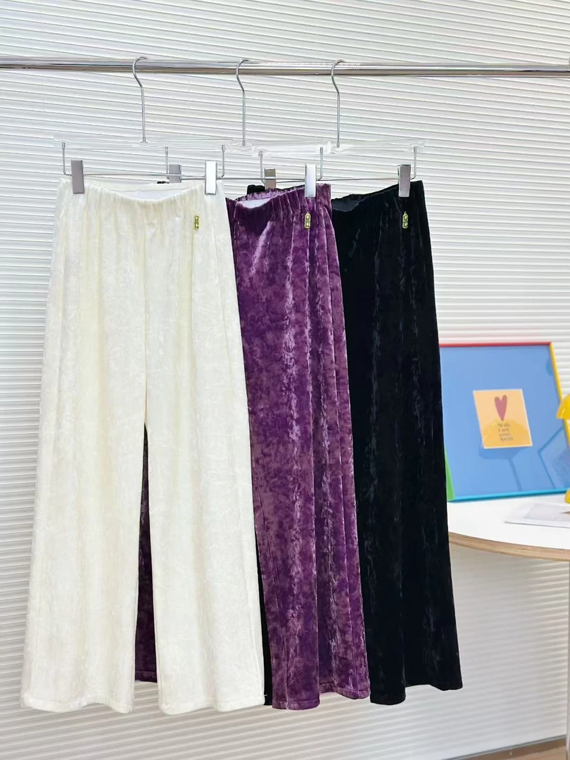 新款垂感真丝绒金钻绒加厚直筒阔腿休闲百搭显瘦国风裤子