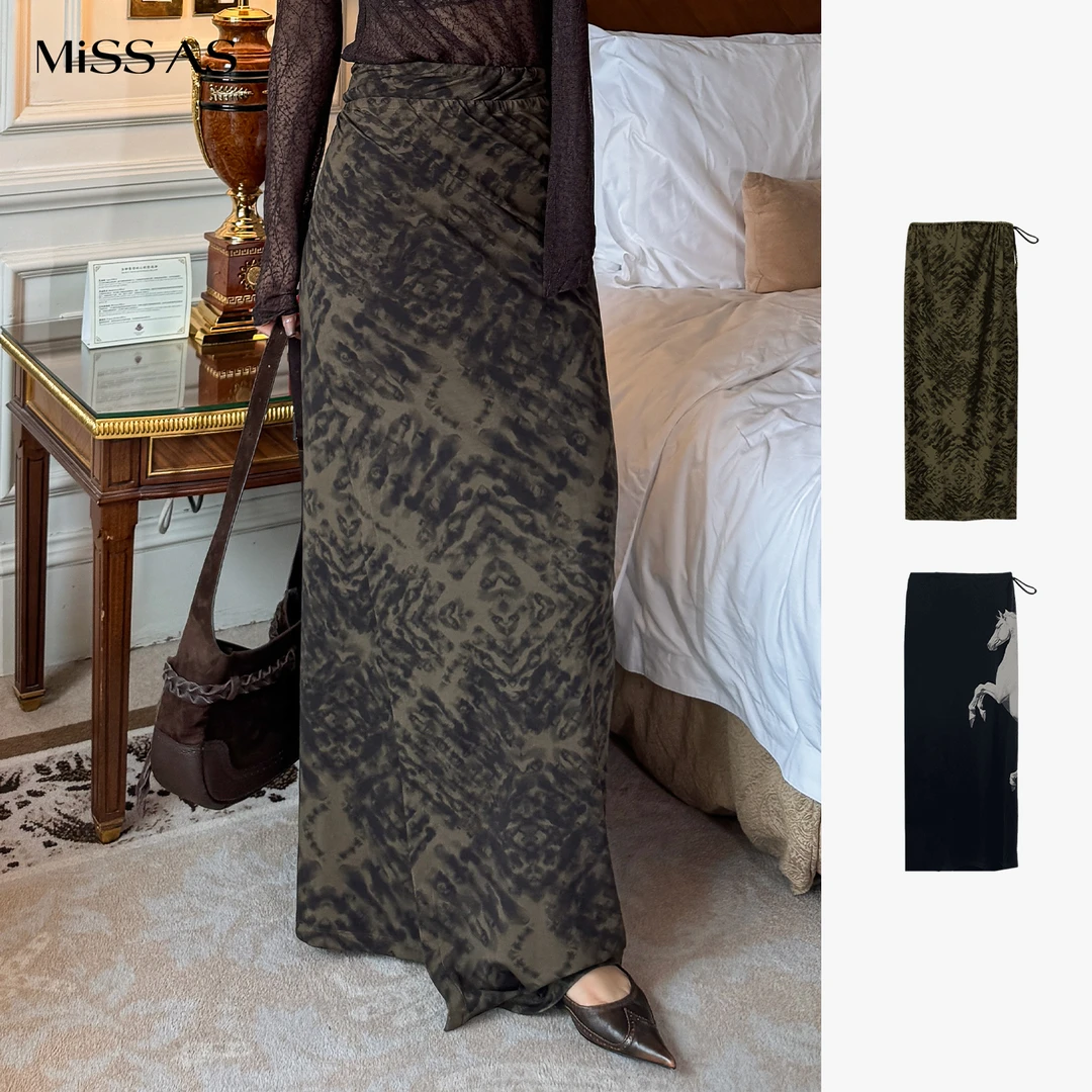 【RODERIC WONG】复古百搭图腾印花针织系带裙25早秋