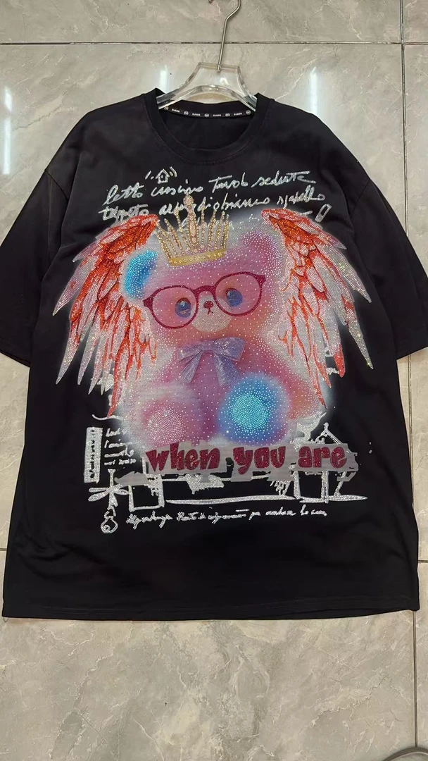 MISS【003】重工满钻轻奢半袖宽松T恤休闲