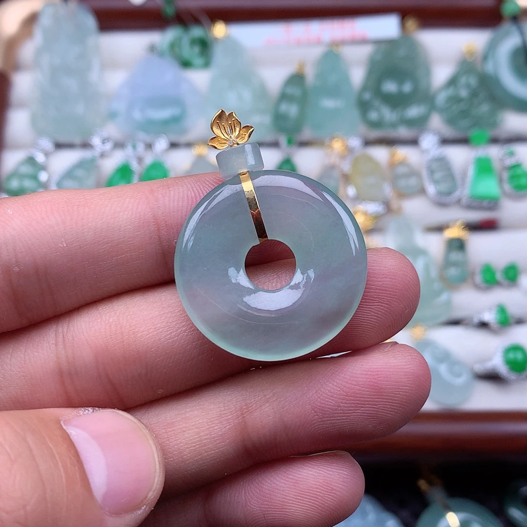 翡翠18K金镶嵌吊坠(不含链)