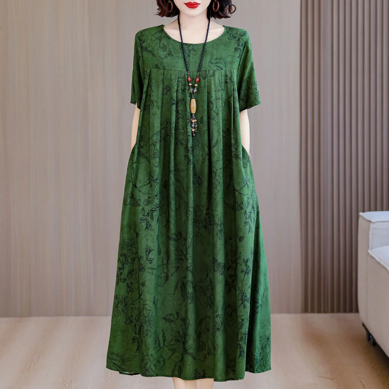 中老年妈妈高级感棉绸连衣裙女2025新款大码宽松睡裙家居服可外穿