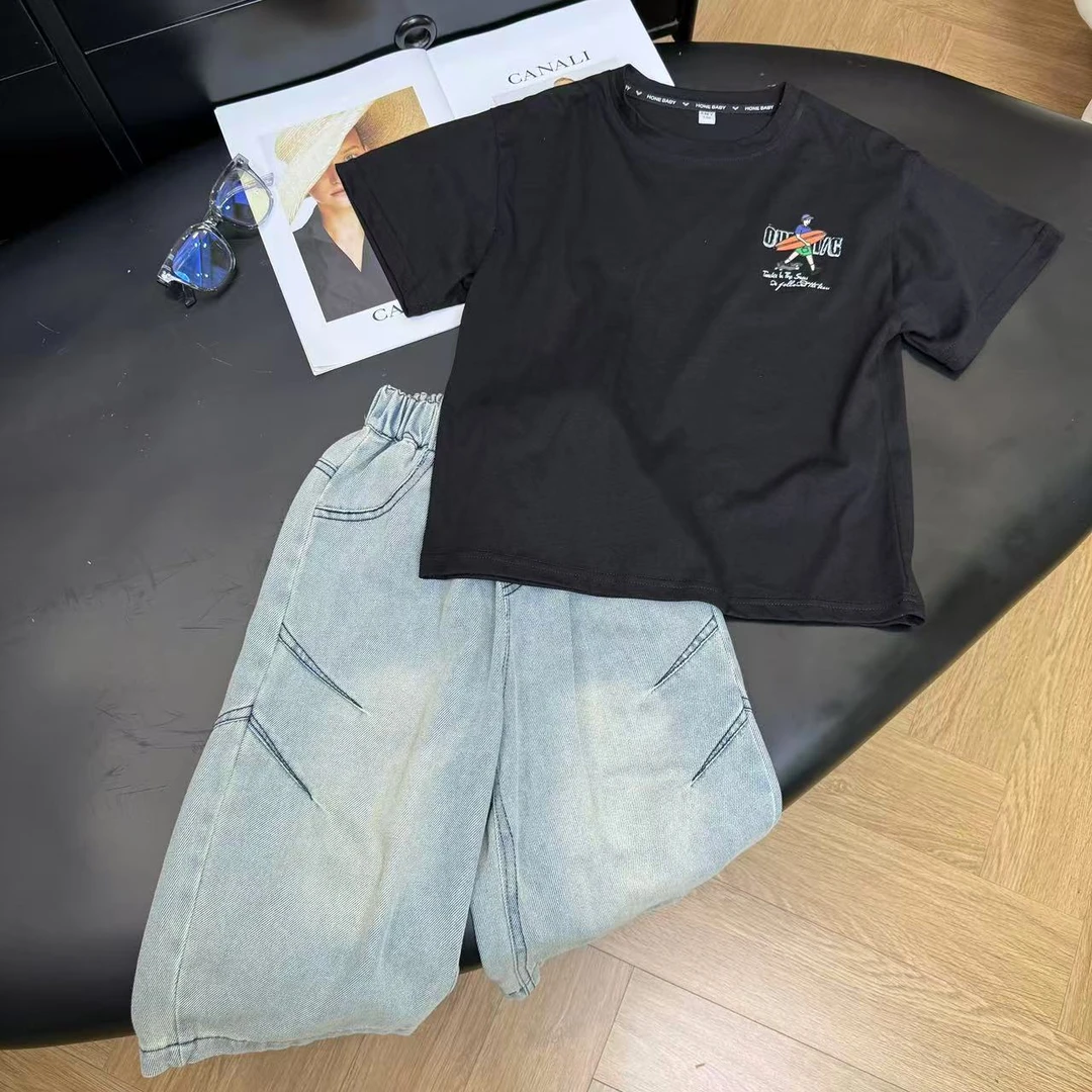 韩系痞帅风时尚气质百搭儿童短袖T恤套装H6604