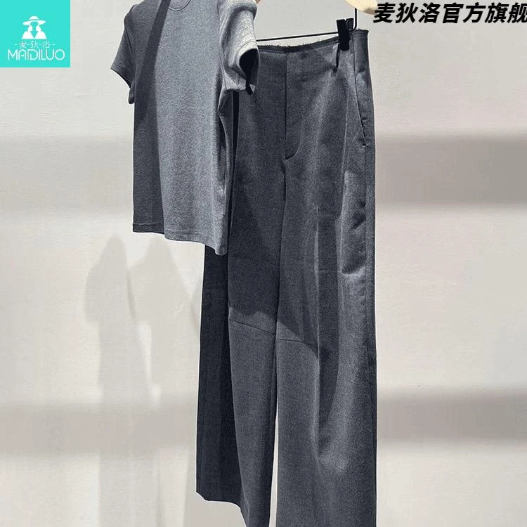 夏季穿搭一整套漂亮洋气减龄欧洲站高级感灰色上衣直筒裤时尚套装