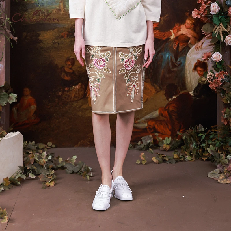 【媛媛专享】朝峰春秋款简约小A型高腰拼接半身裙CFC3B313-320E