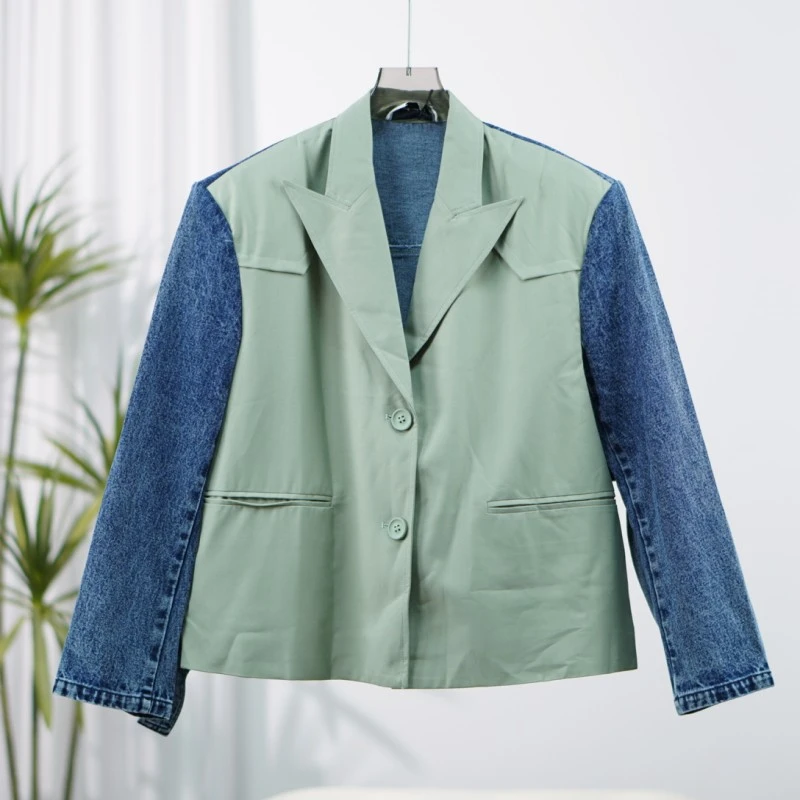 尚系列  Y311-5  女装春秋设计师西装拼接牛仔军绿色SS07Y49