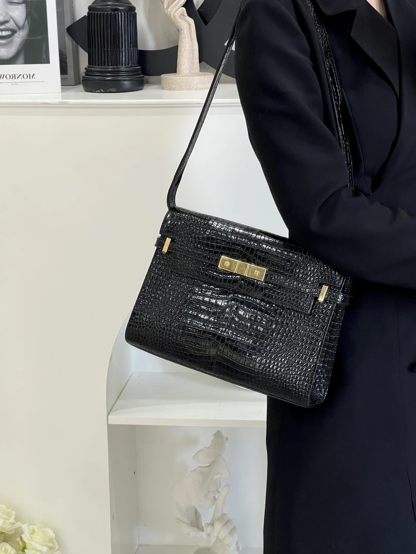 99新 YSL/圣罗兰 ysl曼哈顿中号黑金鳄压 /优品