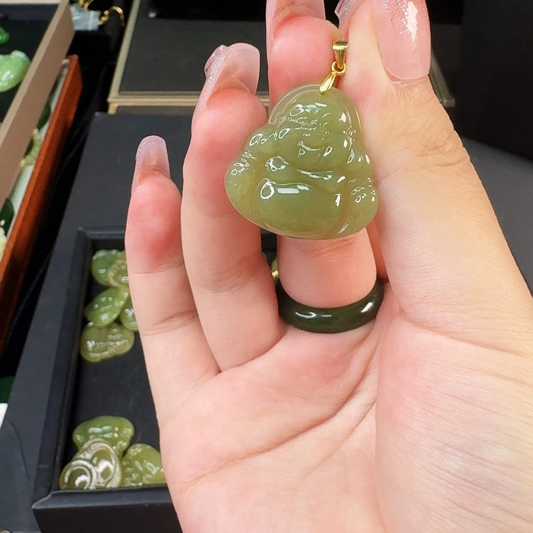 和田玉银S925镶嵌耳饰黄口佛公卡25