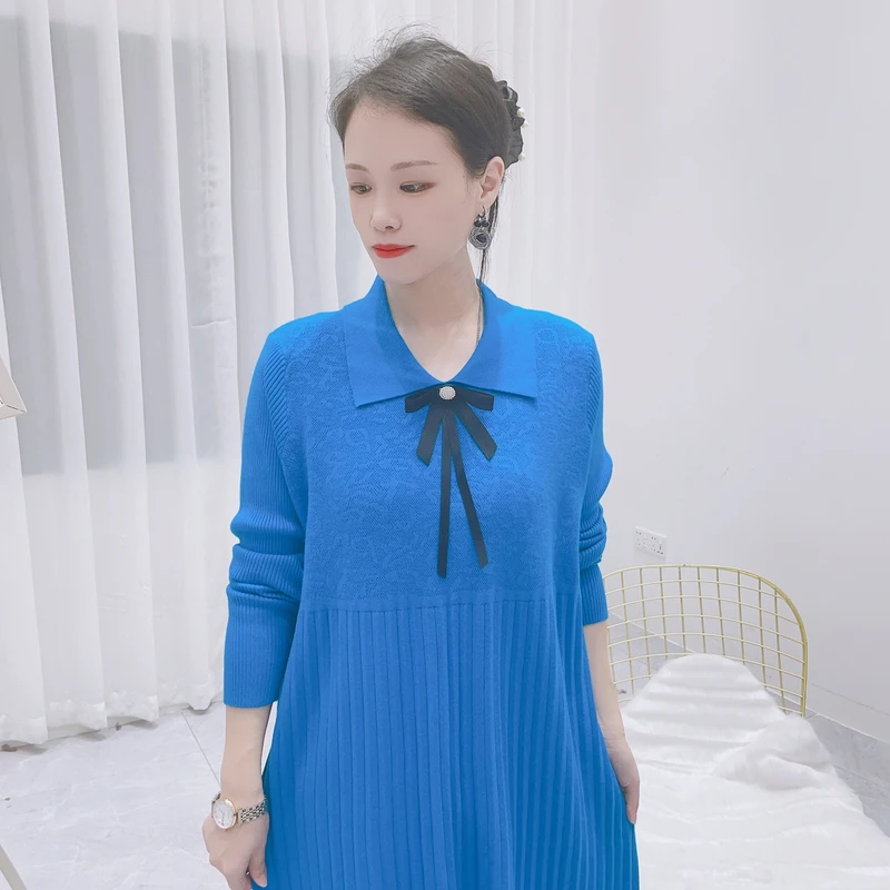 6053孔雀蓝新中式气质小翻领设计师新款连衣裙