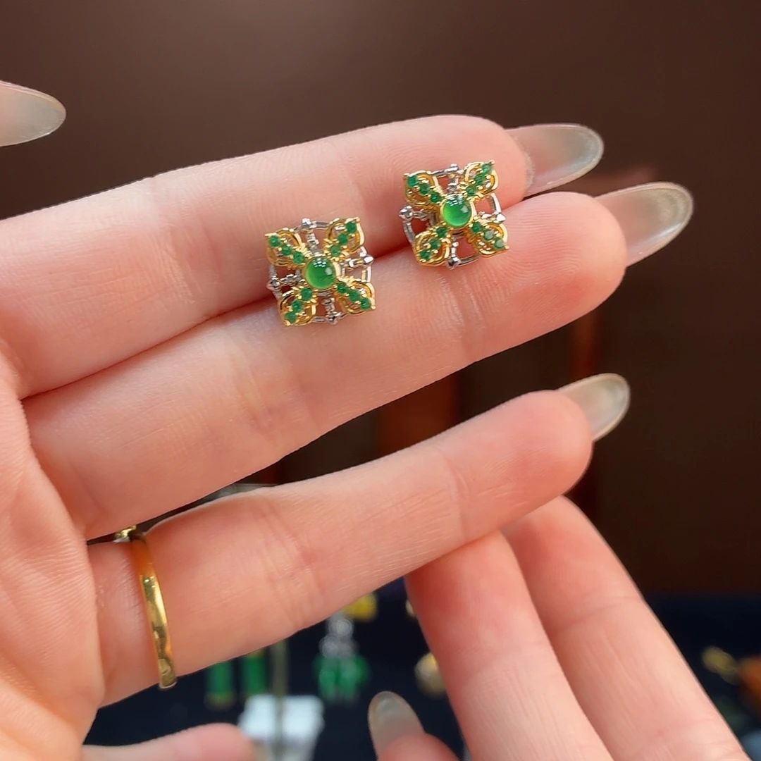 翡翠银S925镶嵌耳饰