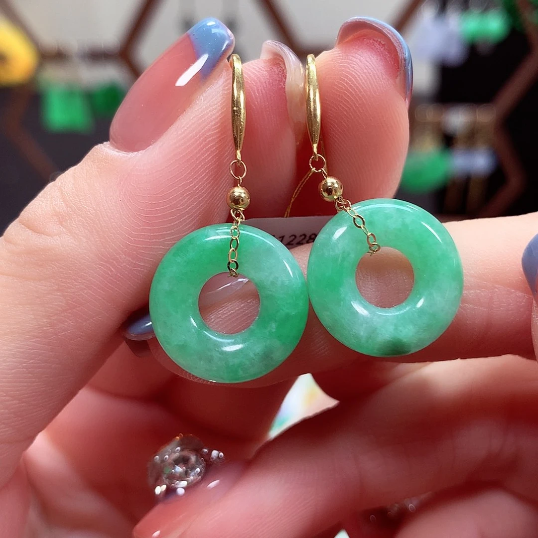 翡翠耳饰18K金镶嵌天然翡翠