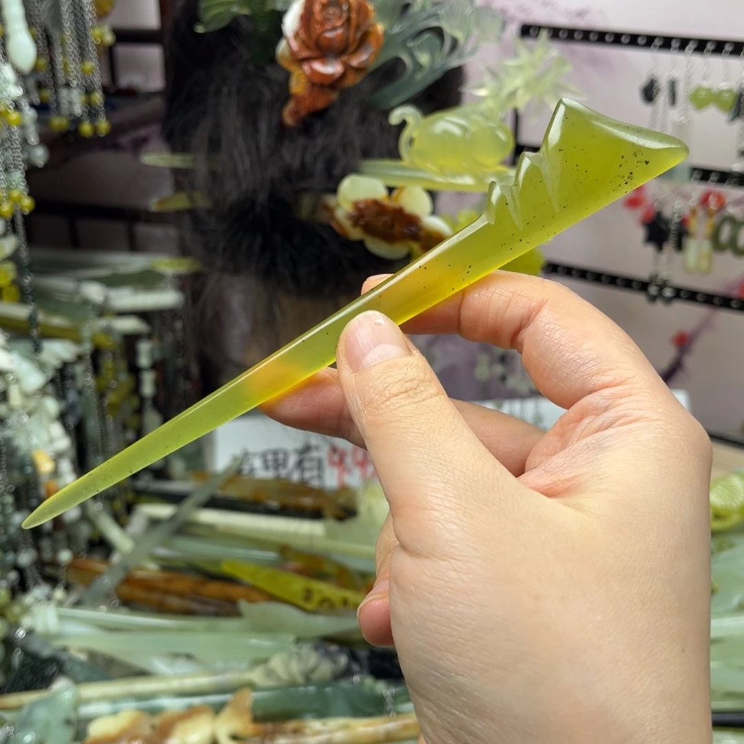 岫玉未镶嵌发饰长度18.5厘米左右