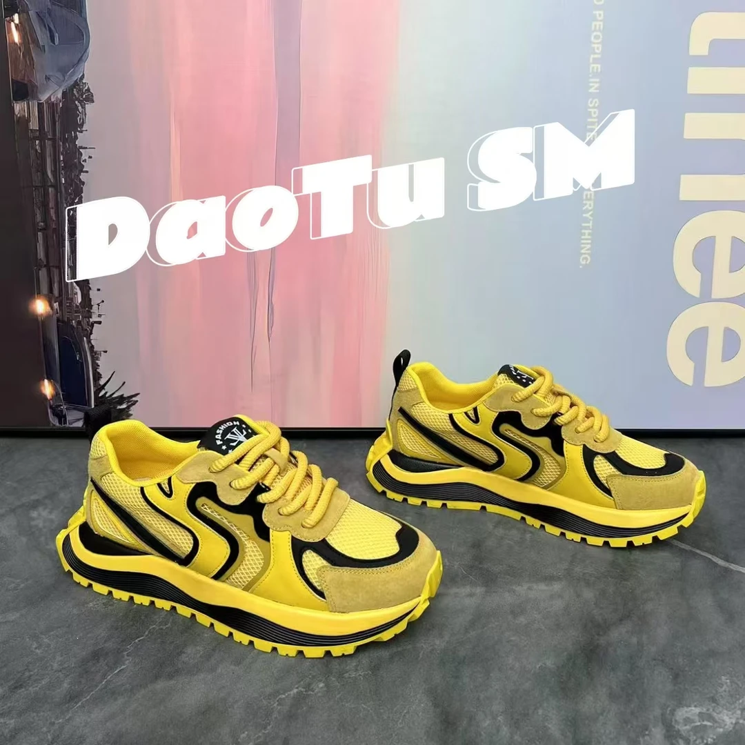 时尚个性潮流配色2025年新款拼接网面男士增高厚底系带舒适阿甘鞋