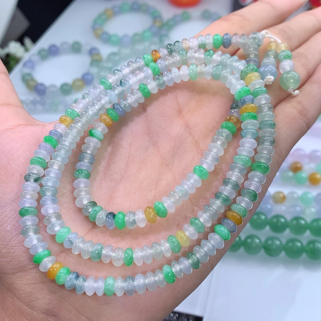 翡翠未镶嵌手链45号 算盘珠多宝项链