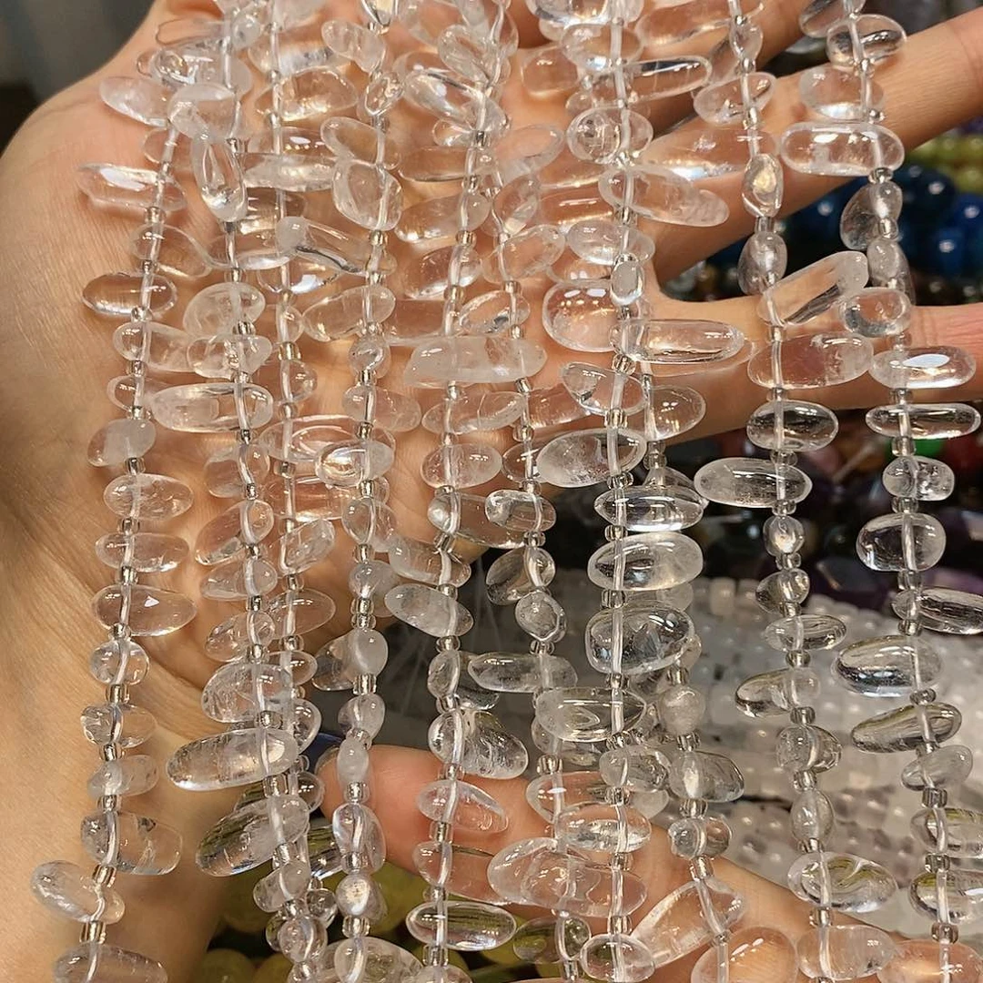 玛瑙/玉髓散珠天然白水晶高透长牙一条