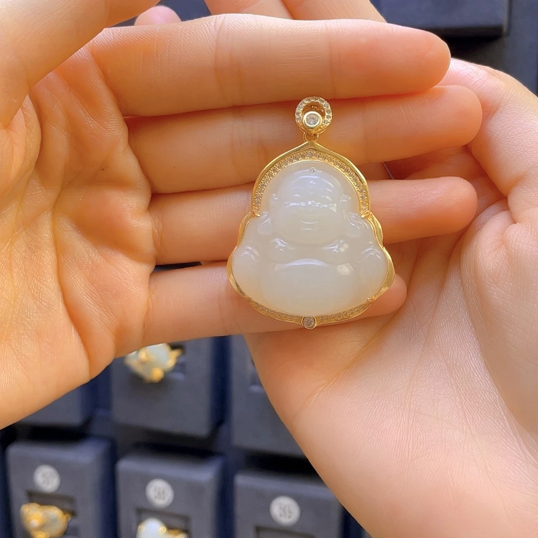 和田玉颈饰银S925镀金镶嵌