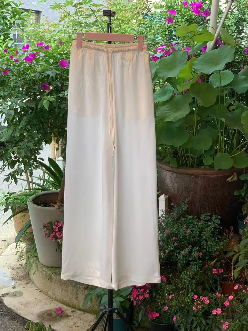 桑蚕丝外贸白色裤休闲裤长裤缎舒服夏季时尚女士