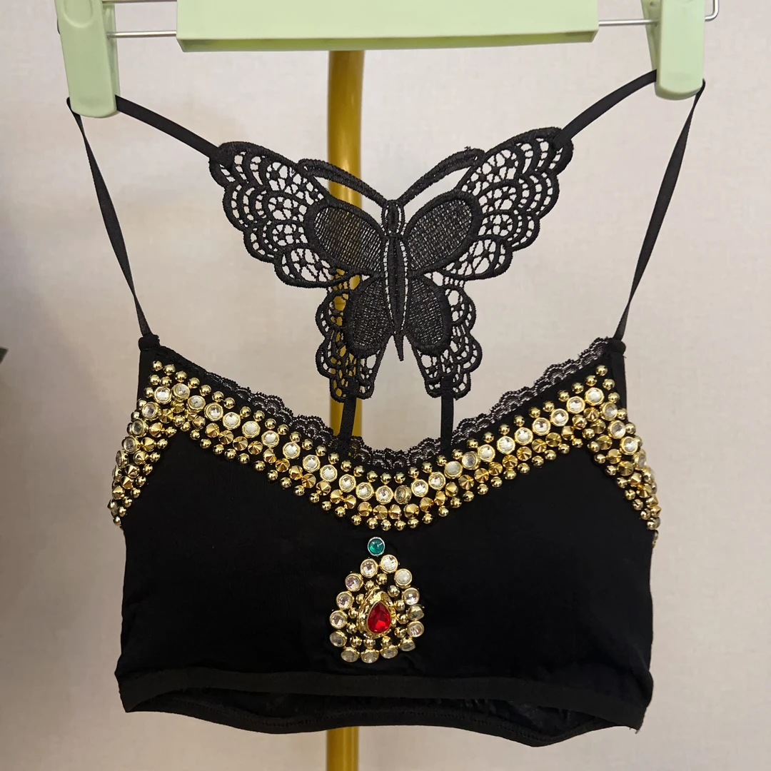 RR2145锐宝潮牌重工水滴钻网纱蝴蝶性感风背心潮流百搭内搭吊带