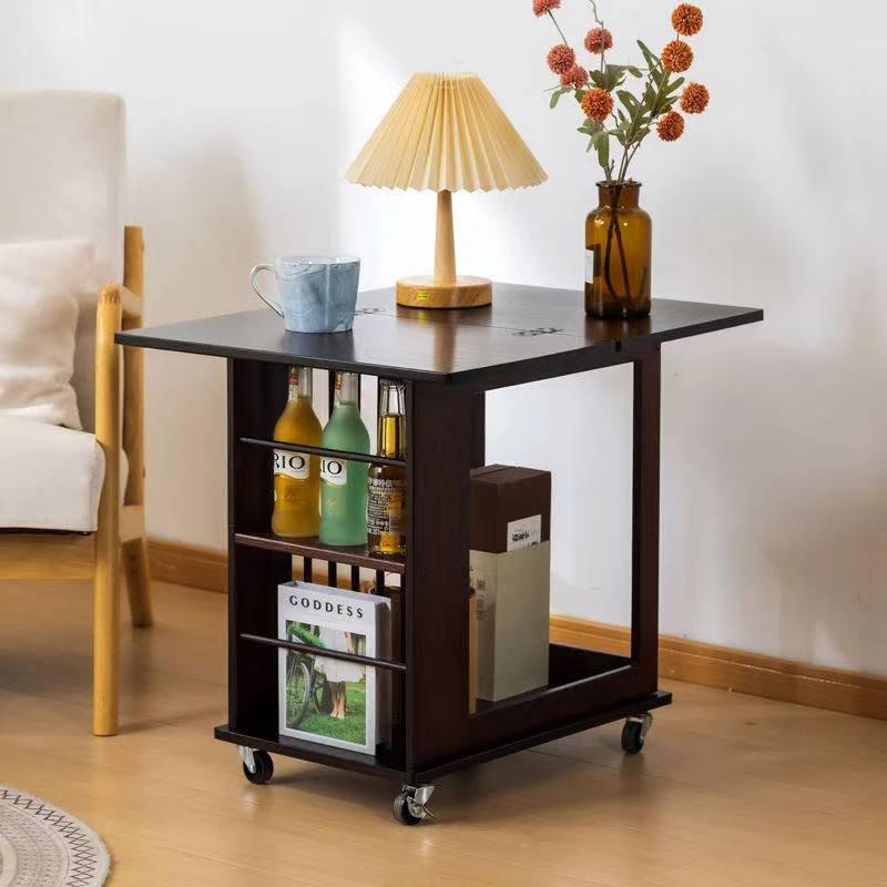 角几多功能旋转边几家用简约折叠餐桌带轮可移动客厅置物