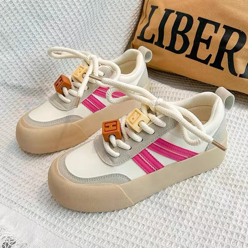 D317米红 复古百搭厚底德训鞋女新款潮流小白鞋时尚运动休闲板鞋