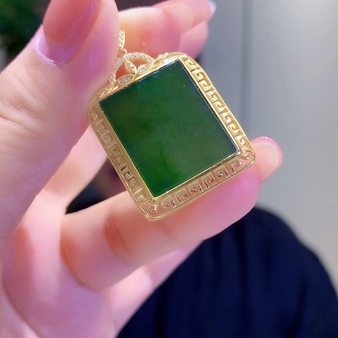 和田玉（碧玉）银S925镀金镶嵌颈饰