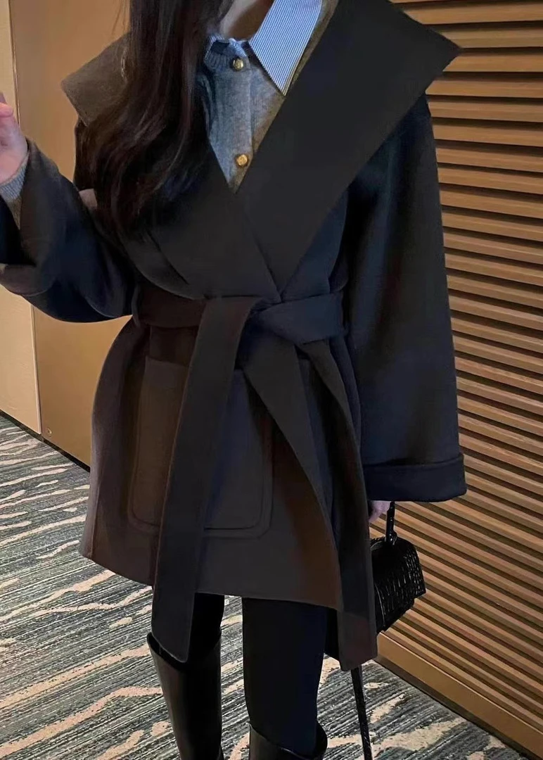 连帽呢子大衣中长款百搭