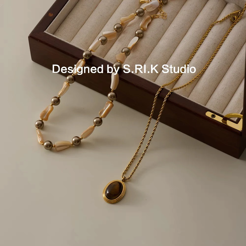 铜合金项链 十里间【很大气的虎眼】中古港风叠戴项链百搭锁骨链