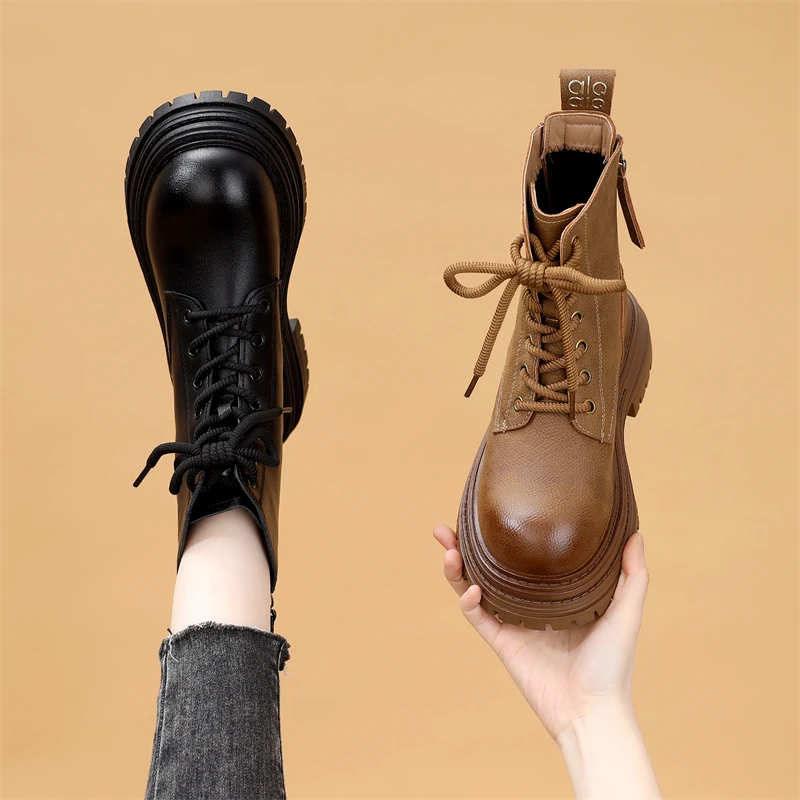 厚底英伦风马丁靴女2025年冬季新款时尚显脚小加绒显瘦软底工装靴