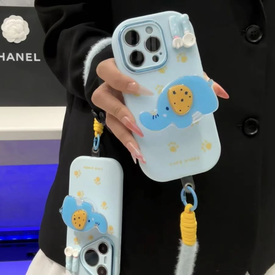 GGBond蓝色小象支架挂绳适用苹果17胖子16手机壳华为oppo小米vivo