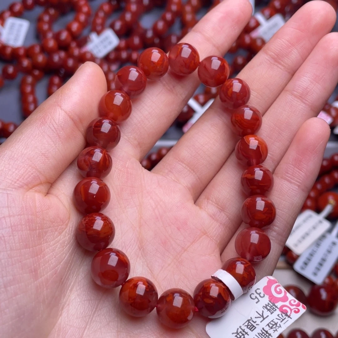 南红玛瑙未镶嵌其他10mm精品瓦西牛血红妖火焰手串