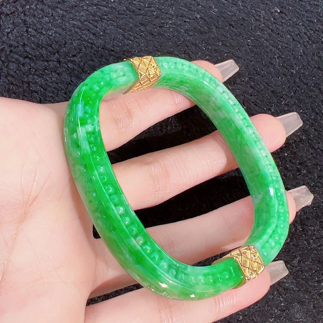 翡翠手镯18K金镶嵌签收后24小时鉴赏期