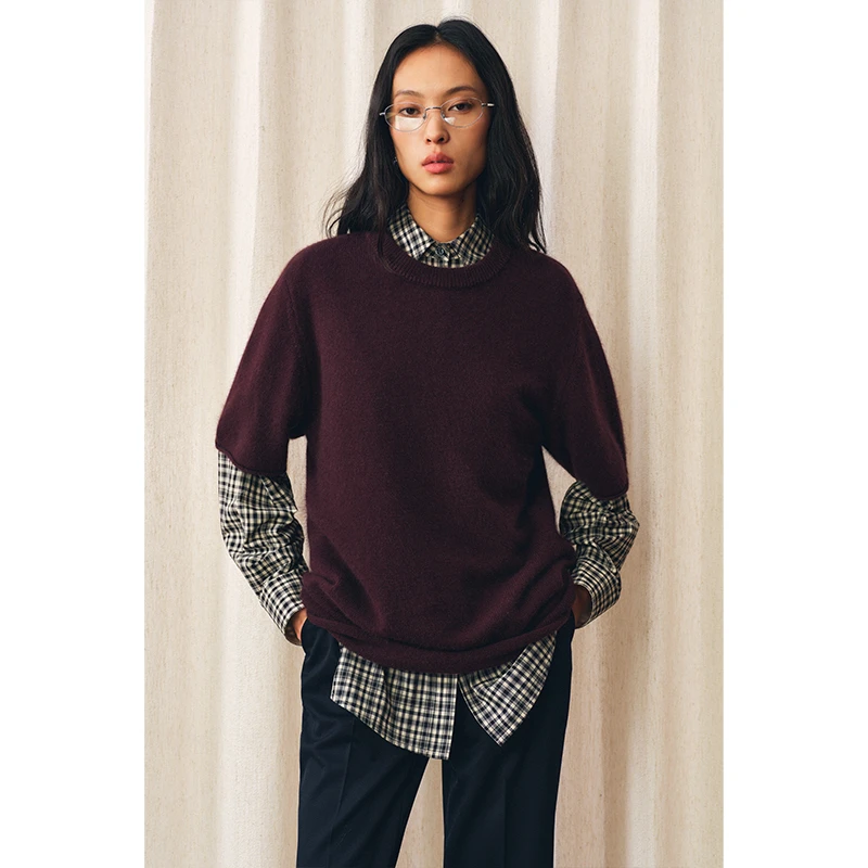 HERLAND她地【西拉】百搭慵懒风气质毛针织衫圆领休闲短袖毛衣