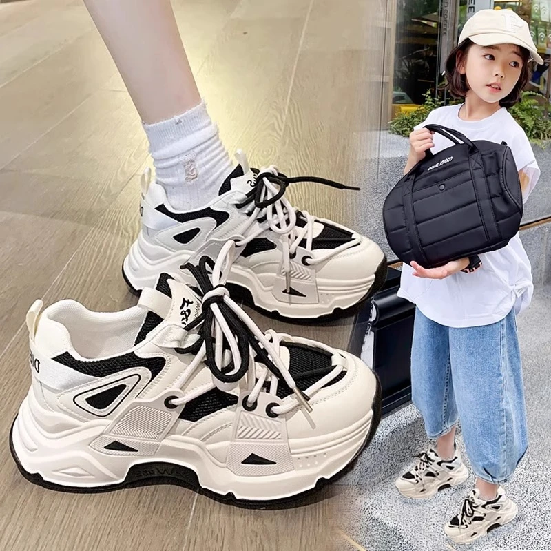 女童运动鞋2025新款春秋季儿童网面透气学生小白中大童老爹鞋子潮