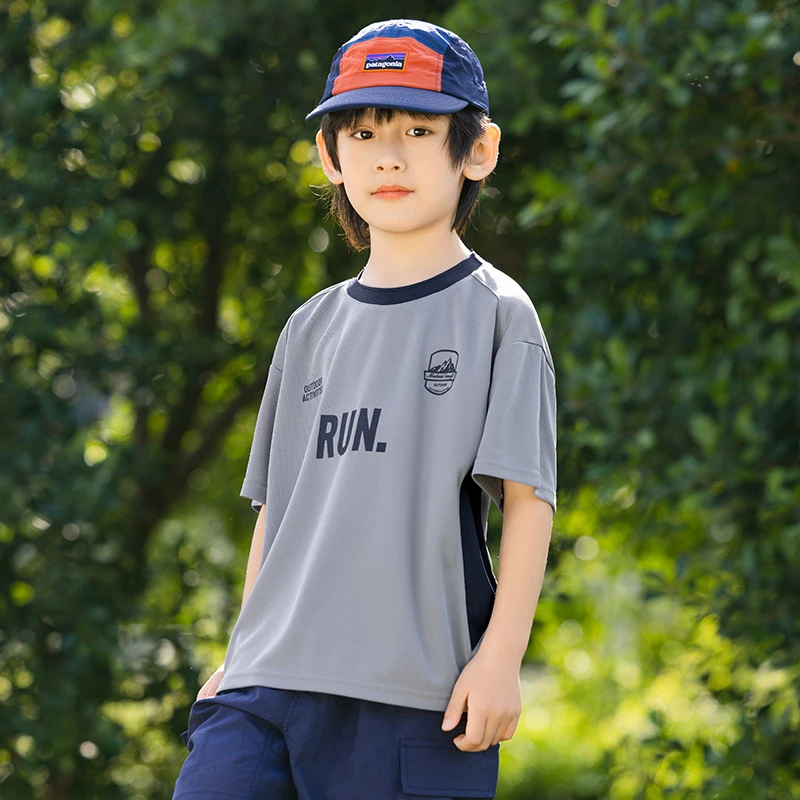 JASON潮牌童装2025夏季新款美式户外休闲运动撞色网布T恤短袖速干