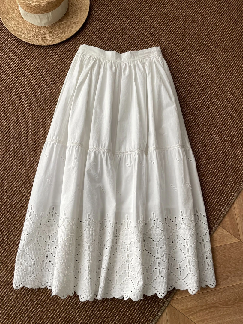 【与禾yuhee】韩系温柔风镂空提花高腰半身裙显瘦百搭中长款