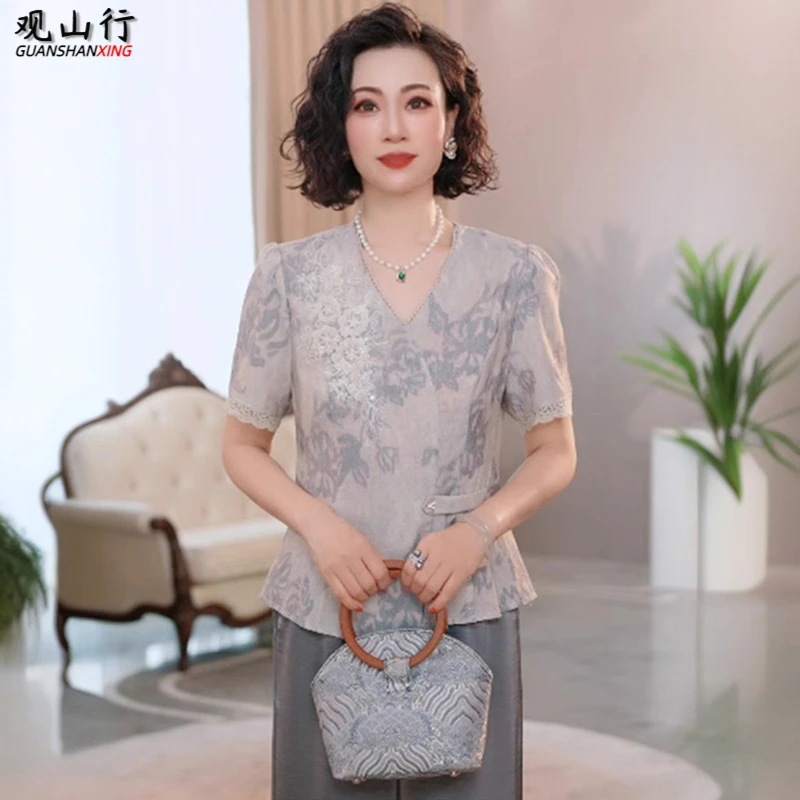 中年妈妈夏装休闲套装2025新款时尚洋气中老年女装夏季短袖两件套