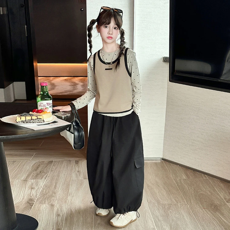 女童春秋装套装新款儿童洋气时髦马甲三件套女大童休闲百搭甜套装
