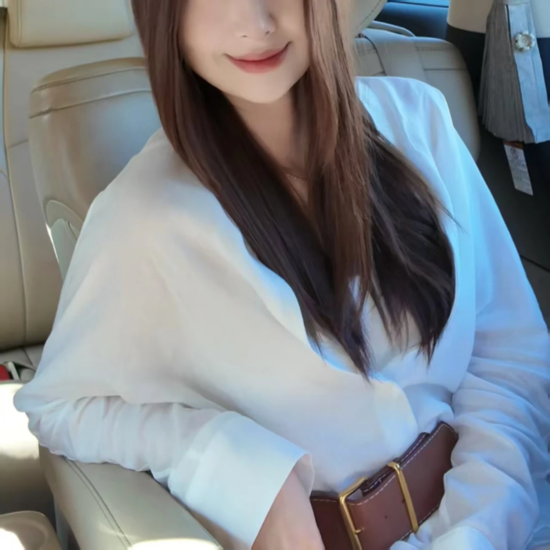 BUTU 慵懒休闲白色V领衬衫