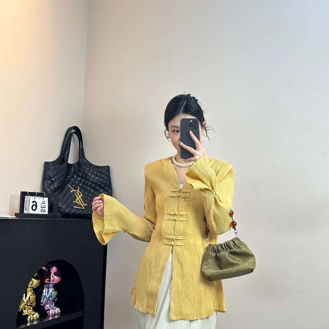 国风复古肌理感衬衫女早秋新款气质百搭休闲显瘦小众宽松23031