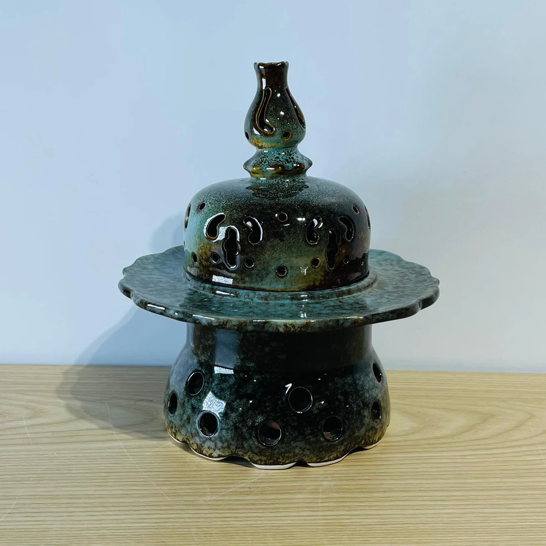 吾游茶器【福寿香炉香薰】仿古窑变釉香薰香盒