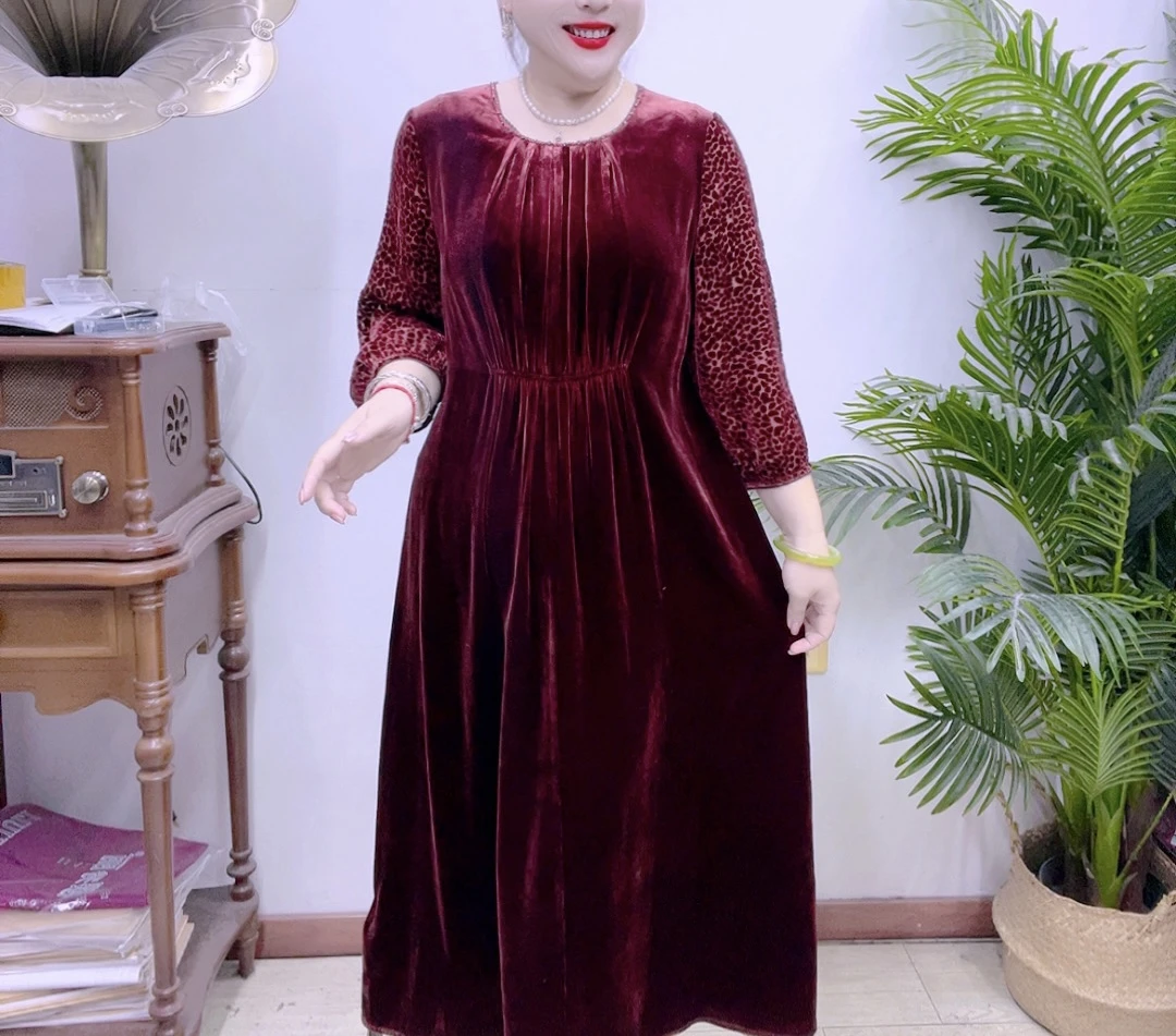 高端桑蚕丝植绒连衣裙7AYN-0191-2