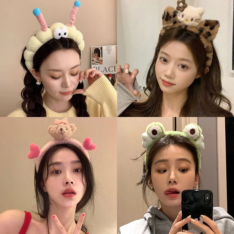 春夏高颅顶发箍元气少女可爱大眼仔毛绒发箍女搞怪扭扭棒发卡洗脸