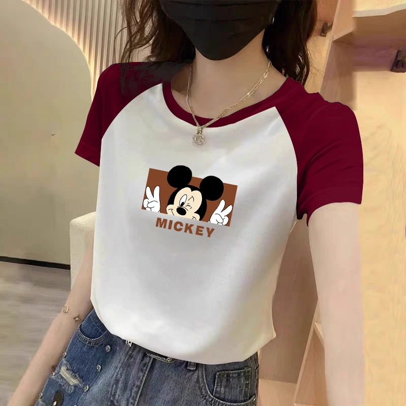 插肩圆领短袖t恤女士2025夏季休闲体恤洋气减龄印花修身显瘦上衣