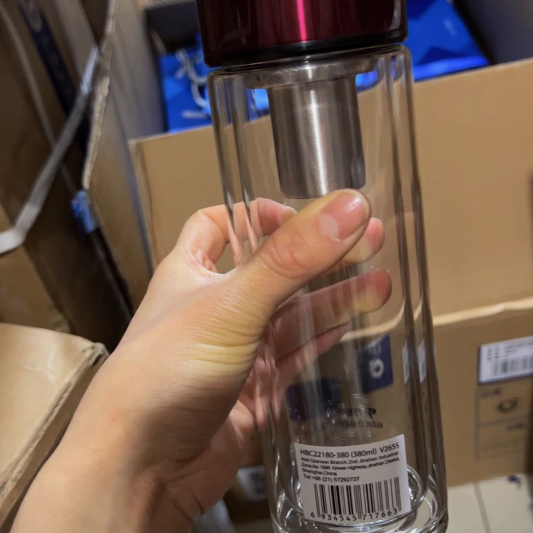 万象v265s红色双层玻璃杯3805玻璃杯➕杯套