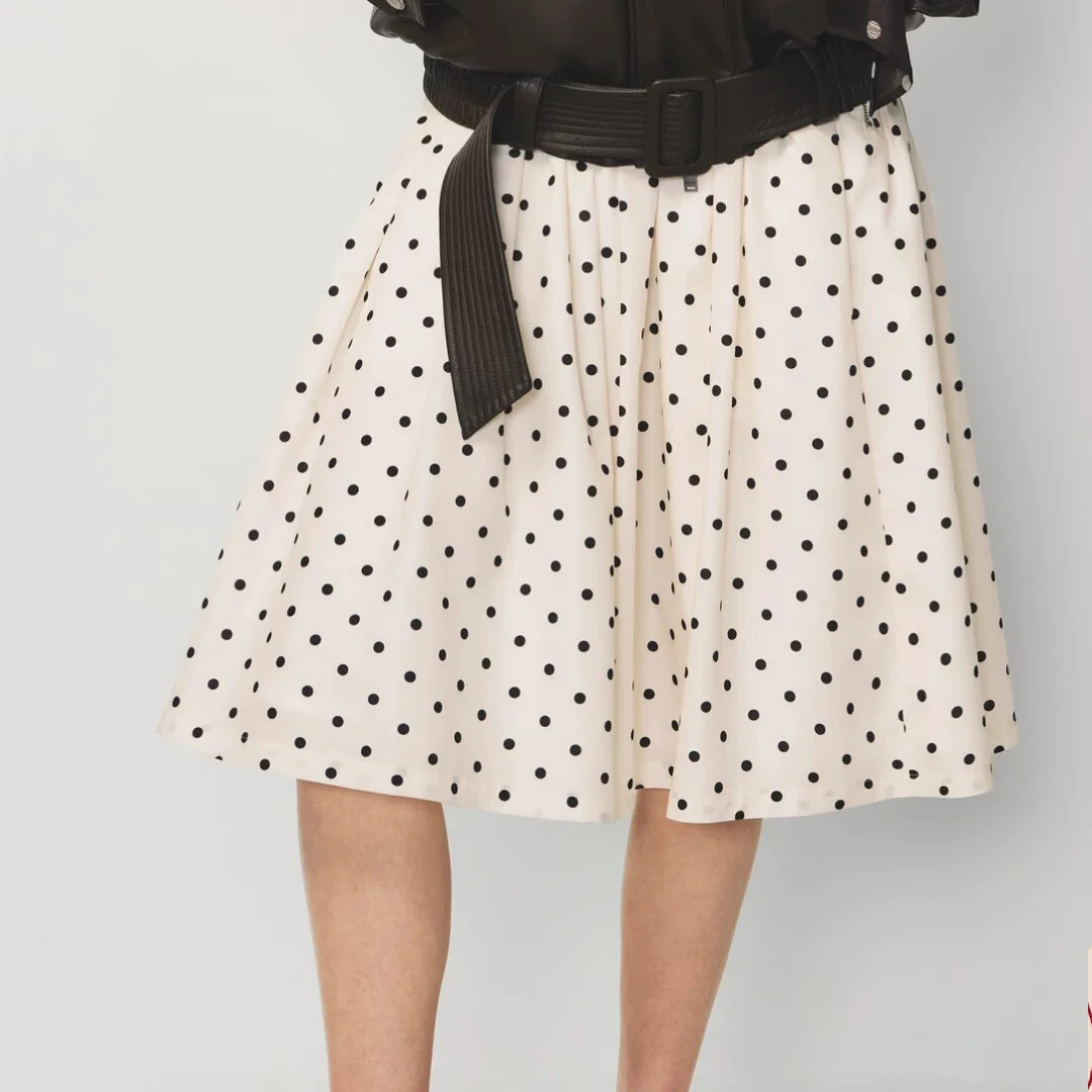 AVVENN配宽腰带A廓形结构波点半裙时髦百搭AK11503760