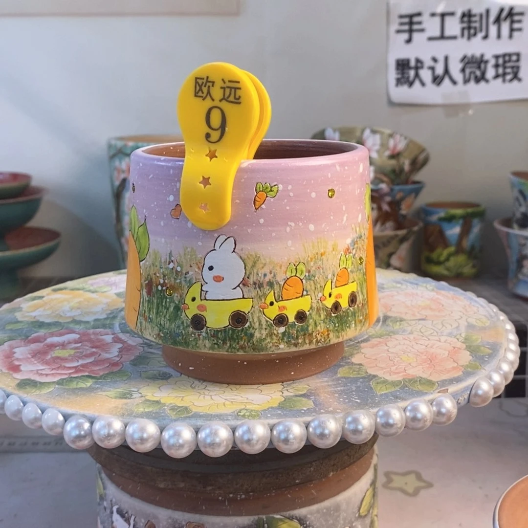 紫砂花盆松****暖红陶手绘花盆